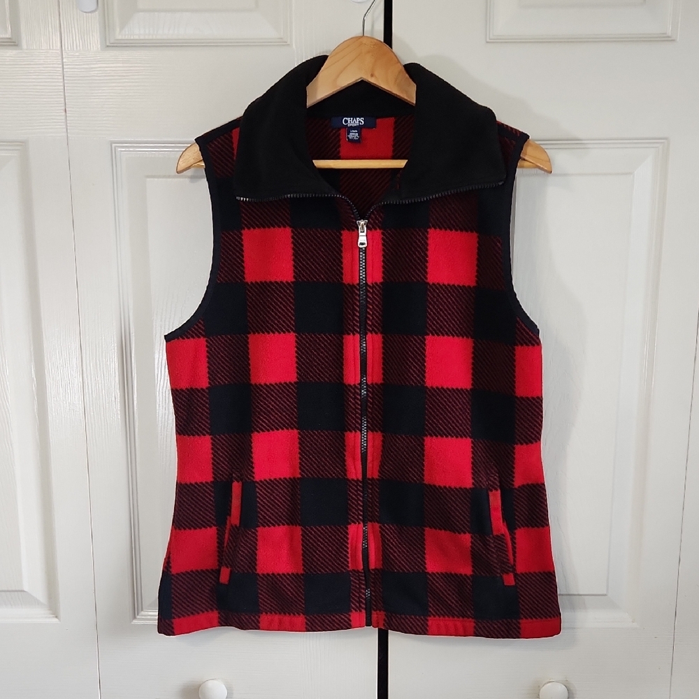 Vintage Chaps Women's Buffalo Check Fleece Vest Size LG Cabin Gorpcore Christmas